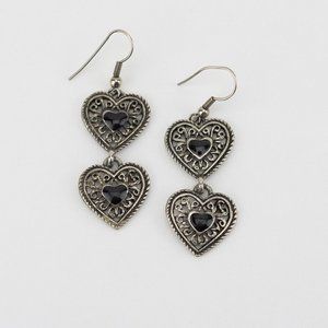 Filagree Double Hearts with Ebony Center, Dangle E